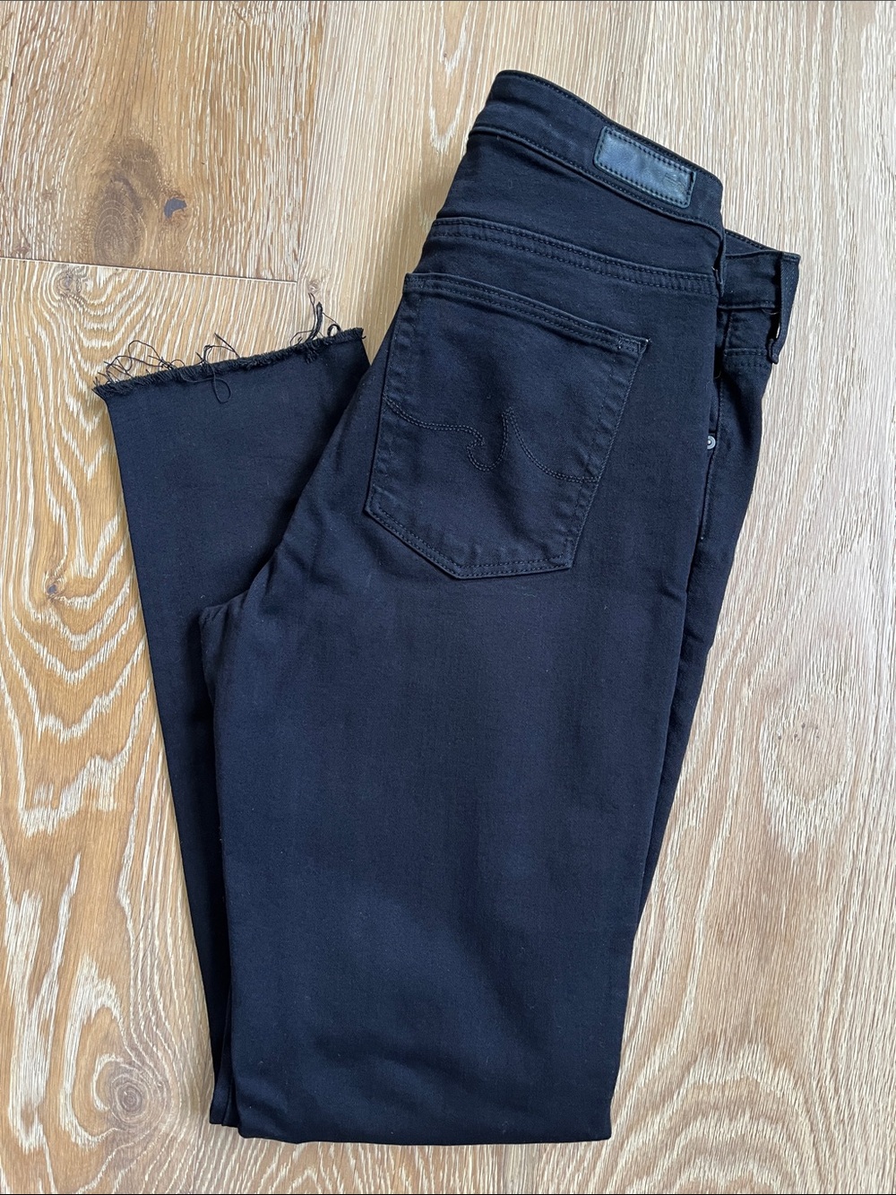 Ag Adriano Goldschmied Black Prima Ankle Skinny Jeans with Raw Hem